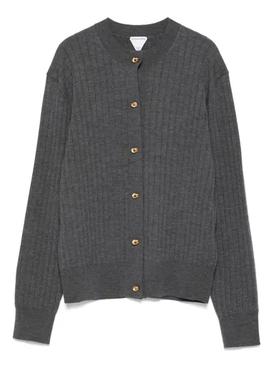 Bottega Veneta Women Grey Ribbed Wool Cardigan In Green