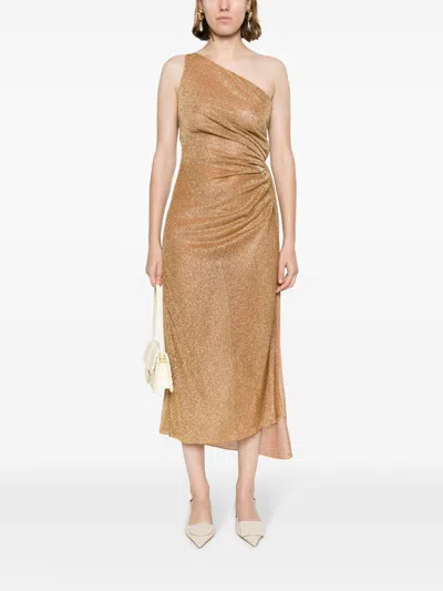 Oseree Toffee Lumiere One-shoulder Midi Dress