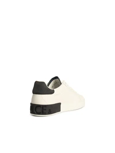 Dolce & Gabbana Men White Calf Leather Portofino Sneakers In Neutral