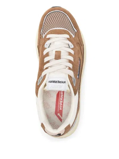 Autry Hyperway Beige Low Top Sneakers With Logo Patch On Side And Tongue In Suede And Mesh Woman In Brown