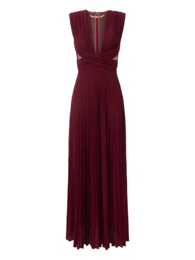 Elisabetta Franchi Lurex Jersey Dress Deep V-neckline In Red