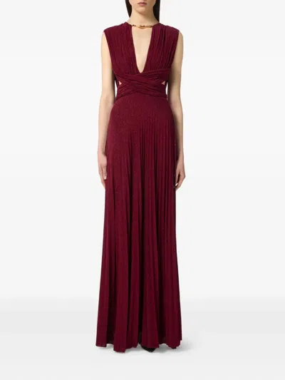 Elisabetta Franchi Lurex Jersey Dress Deep V-neckline In Red