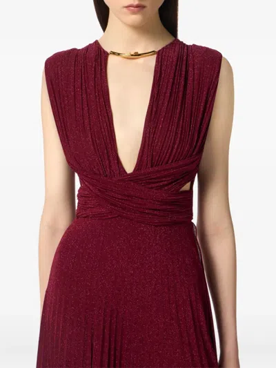 Elisabetta Franchi Lurex Jersey Dress Deep V-neckline In Red
