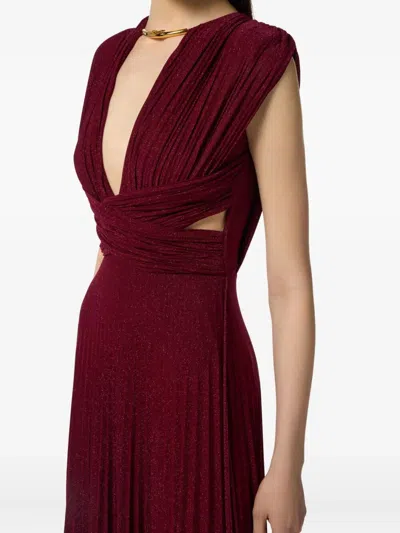 Elisabetta Franchi Lurex Jersey Dress Deep V-neckline In Red