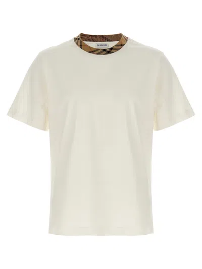 Burberry White Crewneck T-shirt With Check Motif On The Collar In Cotton Man In White