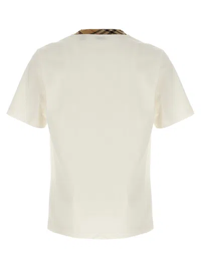 Burberry White Crewneck T-shirt With Check Motif On The Collar In Cotton Man In White