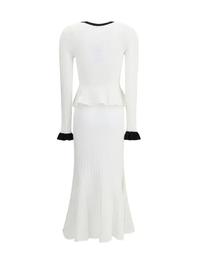 Self-portrait Pointelle Knit Contrast Midi Dress In White