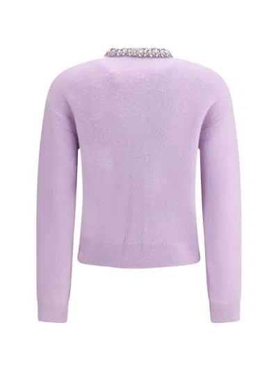 Self-portrait Lilac Crystal Trim Knit Cardigan