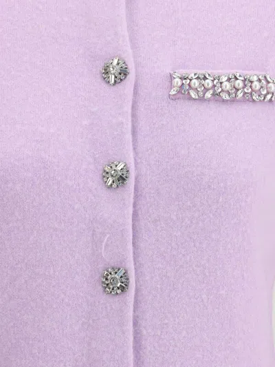 Self-portrait Lilac Crystal Trim Knit Cardigan