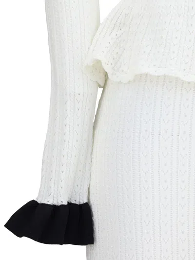 Self-portrait Pointelle Knit Contrast Midi Dress In White