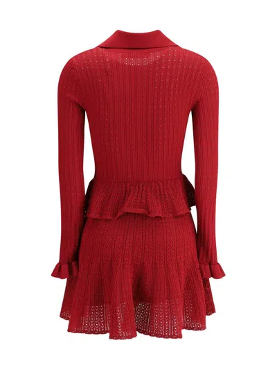 Self-portrait Self Portrait Women Burgundy Pointelle Knit Long-sleeved Mini Dress In Red