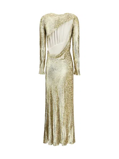 Self-portrait Long Dress In Gold Thread Dresses Gold In Gold
