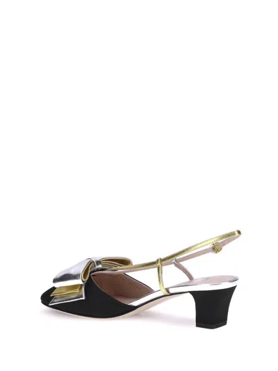 Valentino Slingback Decollete Bowow In Moire Tissue In Black
