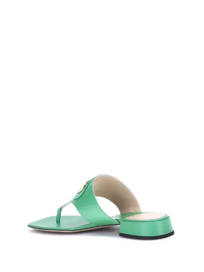 Valentino Vlogo Leather Thong Sandals With Squared Toe In Green