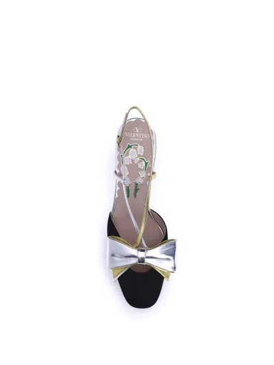 Valentino Slingback Decollete Bowow In Moire Tissue In Black