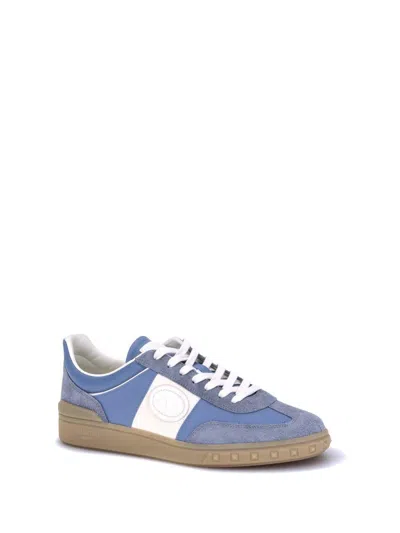 Valentino Upvillage Suede-trimmed Leather Sneakers In Blue