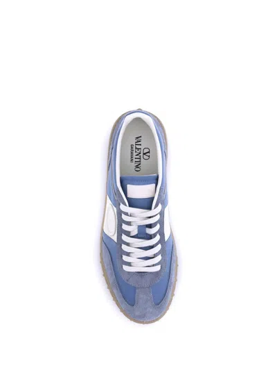 Valentino Upvillage Suede-trimmed Leather Sneakers In Blue