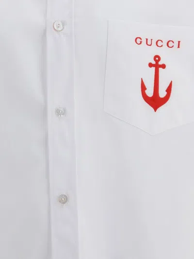 Gucci Anchor-embroidered Cotton Shirt In White