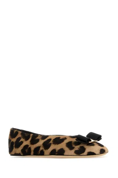 Ferragamo Vanna Leopard-print Calf Hair Ballet Flats In Brown