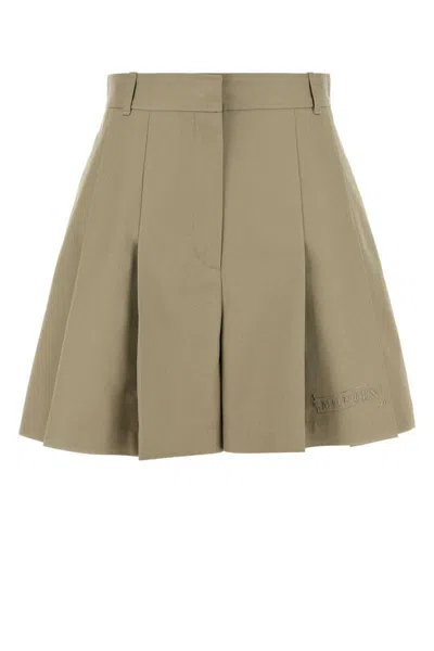 Alexander Mcqueen Women Dove Grey Cotton Shorts In Green
