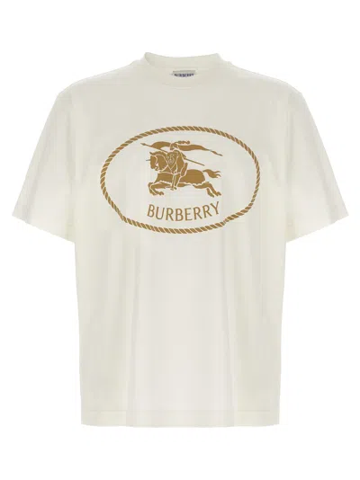 Burberry Beige Crewneck T-shirt With Maxi Logo On The Front In Cotton Man In White