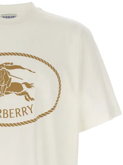 Burberry Beige Crewneck T-shirt With Maxi Logo On The Front In Cotton Man In White
