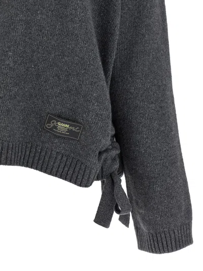 Ganni Sweater Wool Side Ties In Black