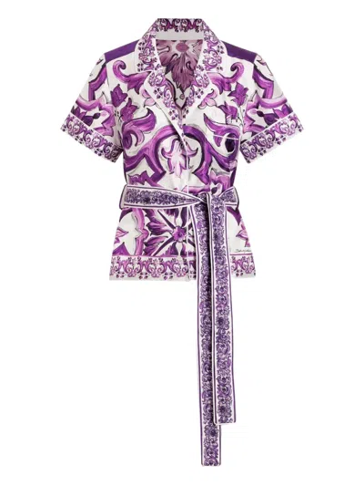 Dolce & Gabbana Majolica Print Silk Twill Shirt Women
