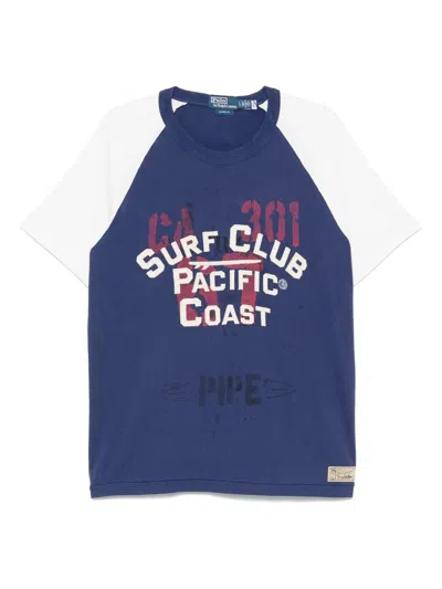 Polo Ralph Lauren Crew Neck Graphic Print Contrast Sleeves In Blue