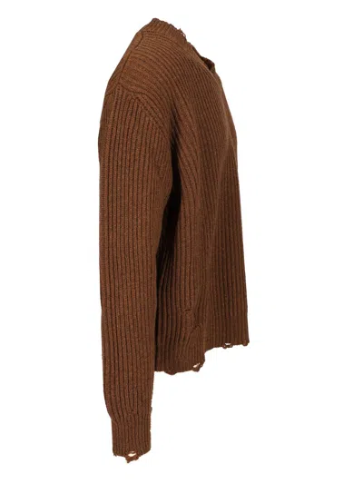 Mm6 Maison Margiela Mm6 V-neck Sweater Brown Melange
