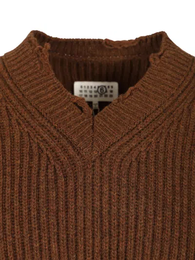 Mm6 Maison Margiela Mm6 V-neck Sweater Brown Melange