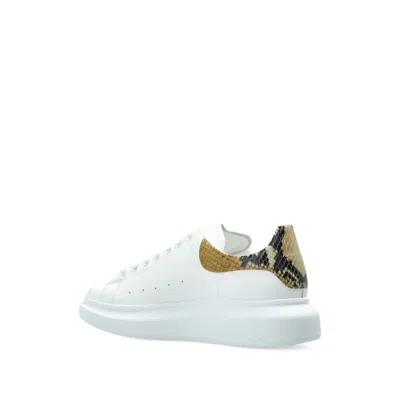 Alexander Mcqueen White Oversize Sneakers With Snake Print On The Heel In Leather Man