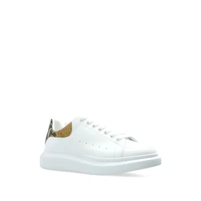 Alexander Mcqueen White Oversize Sneakers With Snake Print On The Heel In Leather Man