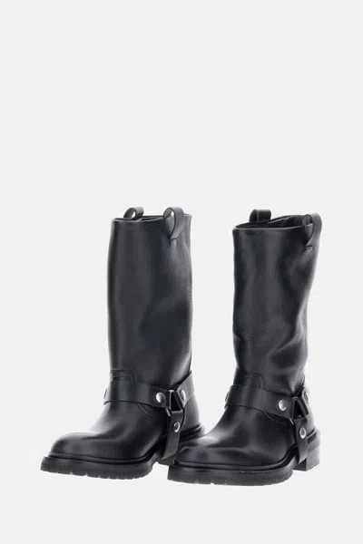 Golden Goose Distressed Black Leather Kurt Boots With Silver Accents In Black