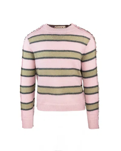 Marni Pink Striped Mohair Sweater In Multi