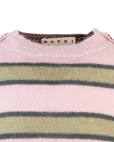 Marni Pink Striped Mohair Sweater In Multi