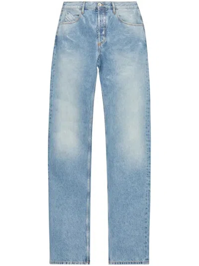 Attico Long Straight Leg Jeans With Contrast Stitching In Blue