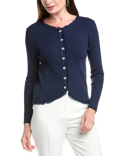 T Tahari Variegated Rib Curved Hem Sweater In Blue