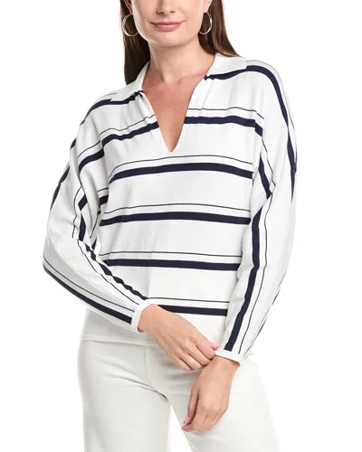 T Tahari Split Neck Striped Sweater In White