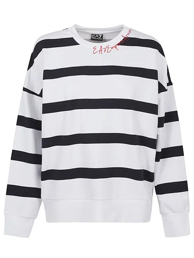 Ea7 Emporio Armani Cotton Crewneck Sweatshirt In White