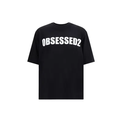 Dsquared2 Black Crewneck T-shirt With Maxi Logo Lettering On The Front In Black