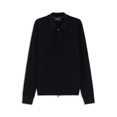 Hugo Boss Regular-fit Zip Cardigan In Wool Knit In Black