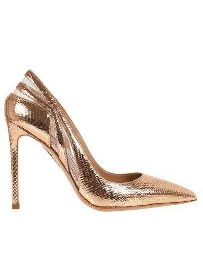 Aquazzura Talk To Me Embossed Pumps In Gold