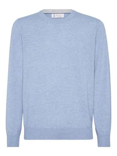 Brunello Cucinelli Cashmere Crew Neck Sweater Clothing In Blue