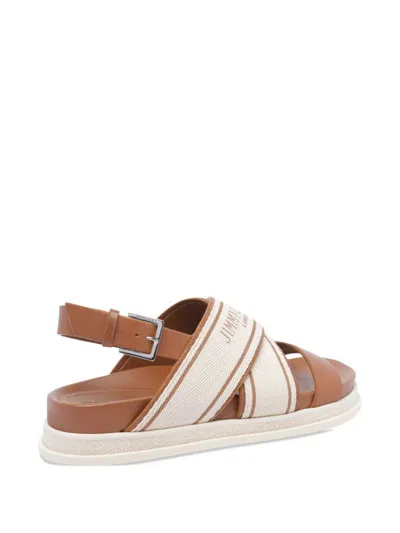 Jimmy Choo Joa Canvas Sandals Flat Sole In Brown