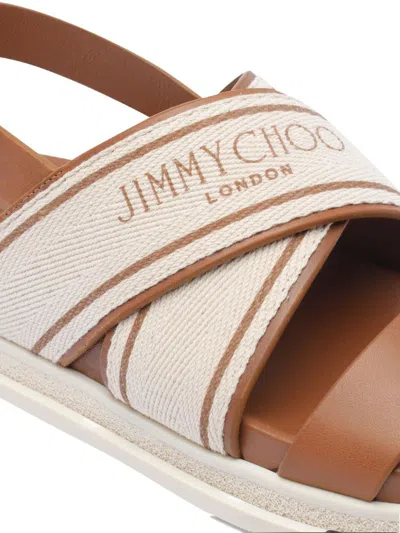 Jimmy Choo Joa Canvas Sandals Flat Sole In Brown
