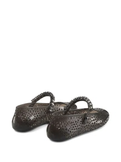 Jimmy Choo The Jelly Transparent Black Ballet Flats With Crystals Women In Black