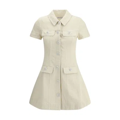 Self-portrait Structured Beige Dress With Classic Collar And Flap Pockets