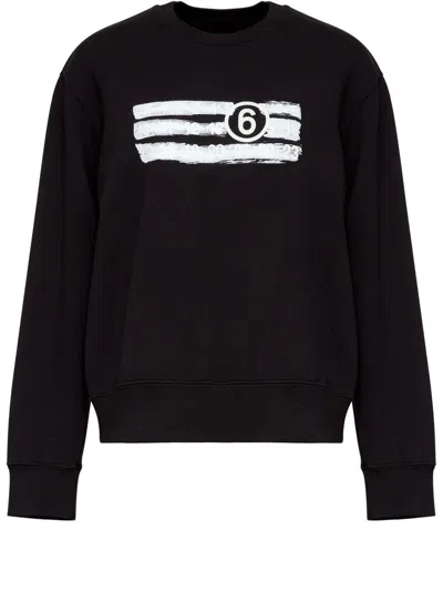 Mm6 Maison Margiela Black Unbrushed Sweat Jersey Sweatshirt In Black