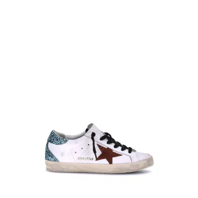 Golden Goose Round Toe Sneakers With Glitter Heel In White